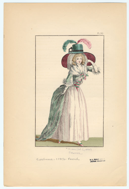 French woman wearing a large hat, 1780s