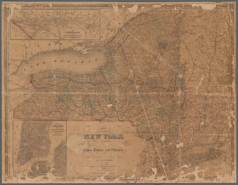 Map of the state of New York showing the location of boundaries of counties & townships, cities, towns and villages, the courses of rail roads, canals & stage roads