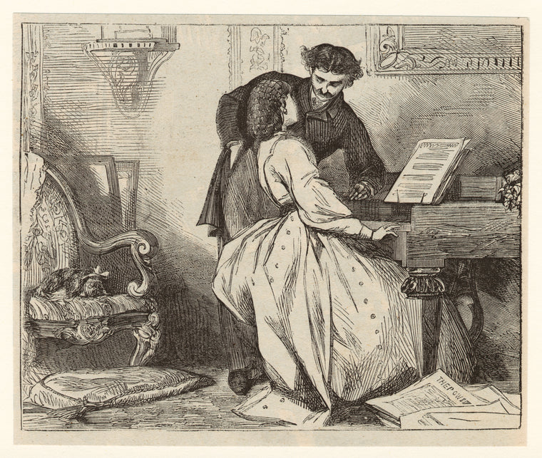 Man and woman by piano.