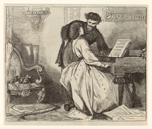 Man and woman by piano.