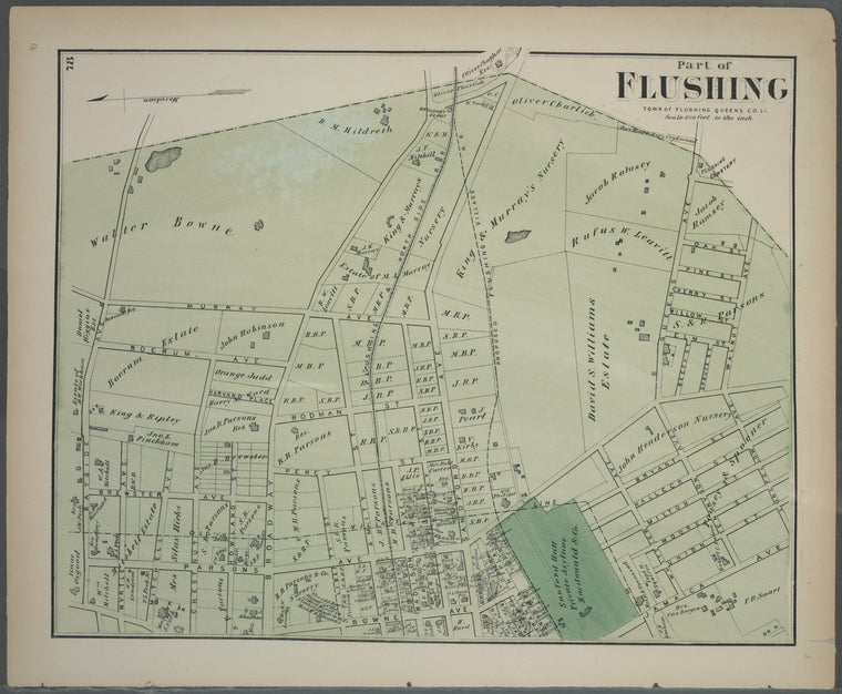 Part of Flushing. Town of Flushing, Queens Co. [Includes Bayside Avenue, Broadway, Sanford Avenue, Queens Avenue, Walnut Avenue,  Murray Avenue, Rodman Street, Percy Street, Parsons Avenue  and Bowne Avenue.]
