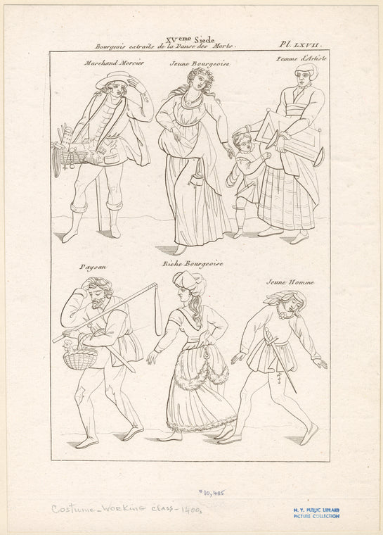 Marchand mercier ; Jeune bourgeoise ; Femme d'Artisle ; Riche bourgeoise Jeune homme