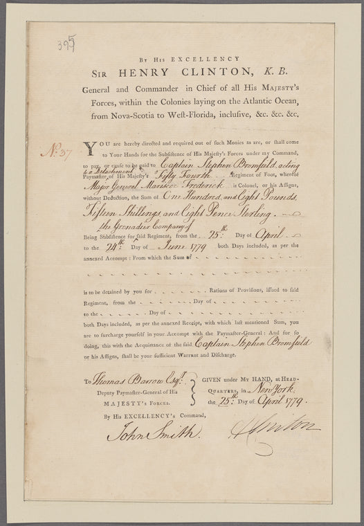 Clinton, Henry. Headquarters, New York. To Thomas Barrow