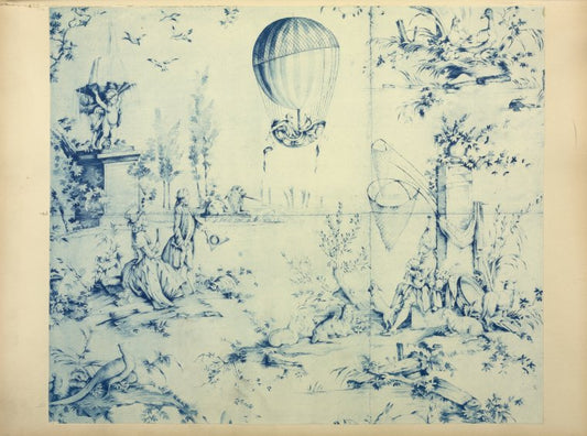 Le ballon de Charles et Robert. Carton de J.-B. Huet, pour la manufacture de toiles imprimées d'Oberkampf, à Jouy.