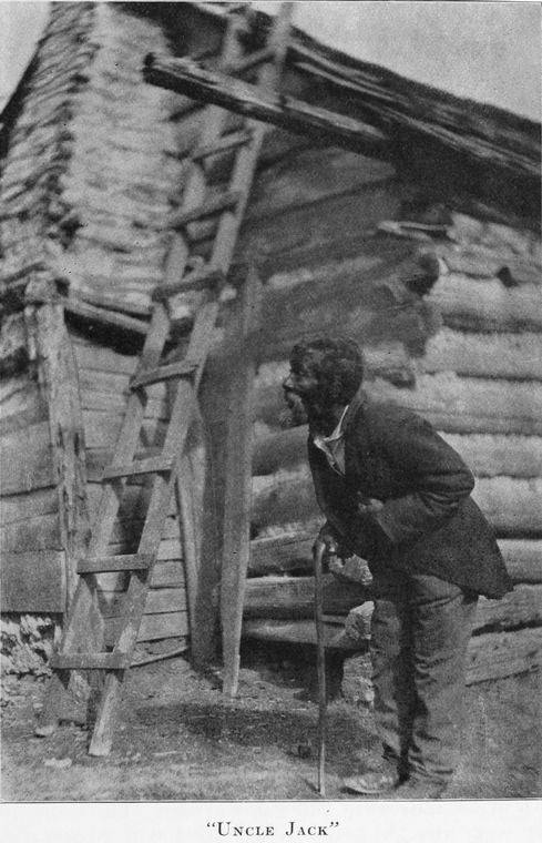 Uncle Jack.  Who lives on a plantation at Faunsdale.  He wears his hair braided in pig-tails and declares that he "dunno what Marse Lincoln meant settin' ol' folks free.  Dis darky's hea't is jes pahboiled wid woe."