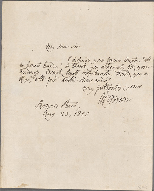 Autograph letter signed to John Howard Payne, 23 August 1820