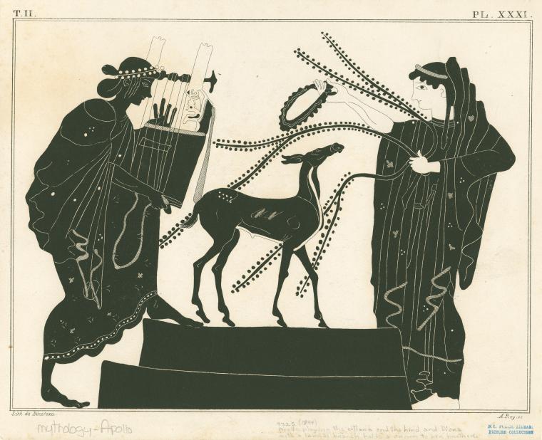 Apollo, playing the cithara, with Artemis and hind