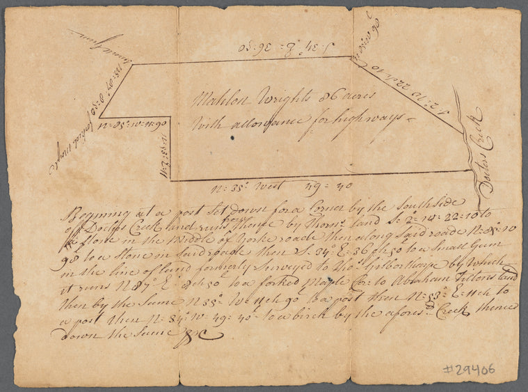 Mahlon Wright's draft of 86 acres (survey of land owned by Mahlon Wright on Doctors Creek, no date)