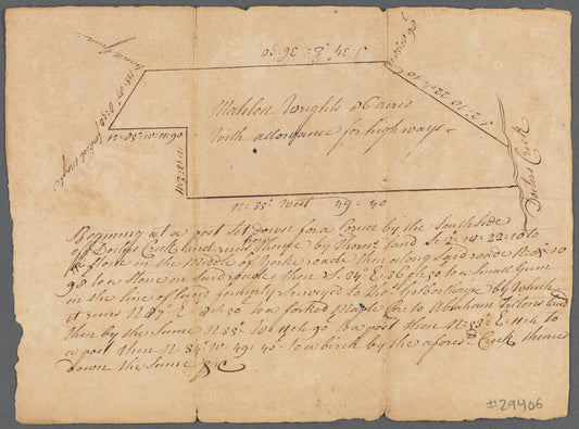Mahlon Wright's draft of 86 acres (survey of land owned by Mahlon Wright on Doctors Creek, no date)
