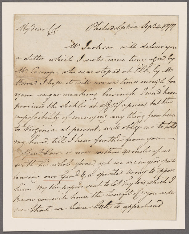 Lee, Francis Lightfoot. To Col. Landon Carter