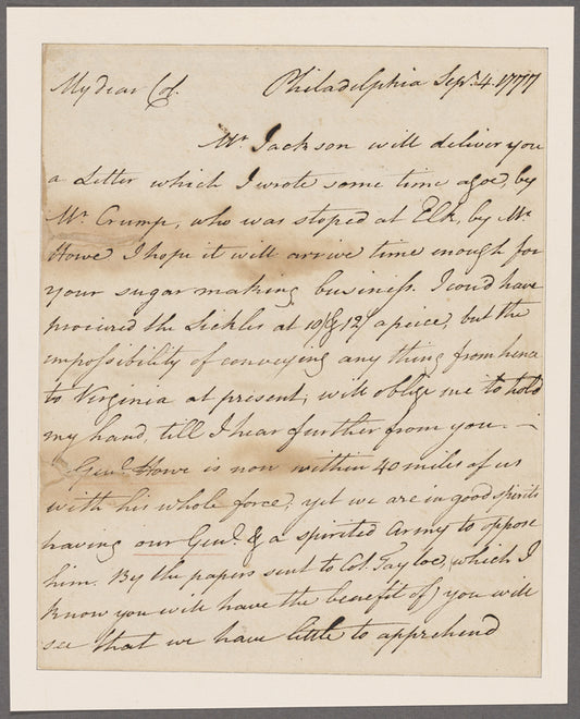 Lee, Francis Lightfoot. To Col. Landon Carter