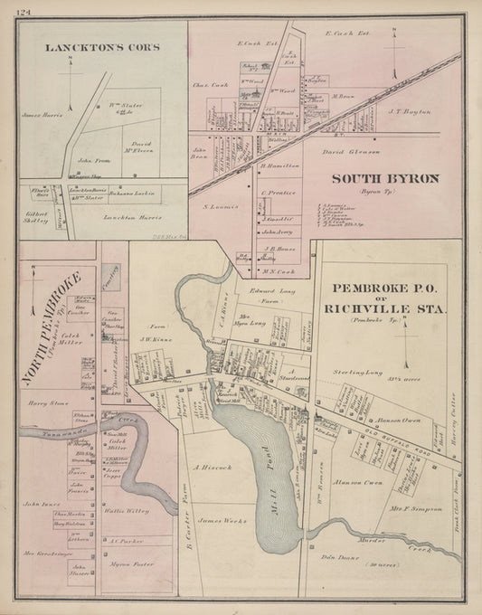 Lanckton's Cor's [Village]; South Byron [Village]; North Pembroke [Village]; Pembroke P.O. or Richville Sta. [Village]