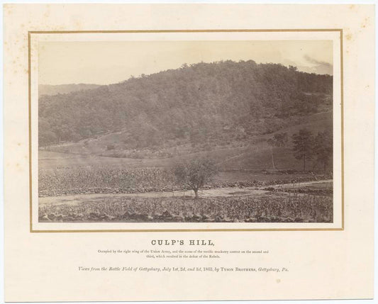 Culp’s Hill, : Occupied by the right wing of the Union Army, and the scene of the terrific musketry contest on the second and third, which resulted in the defeat of the Rebels