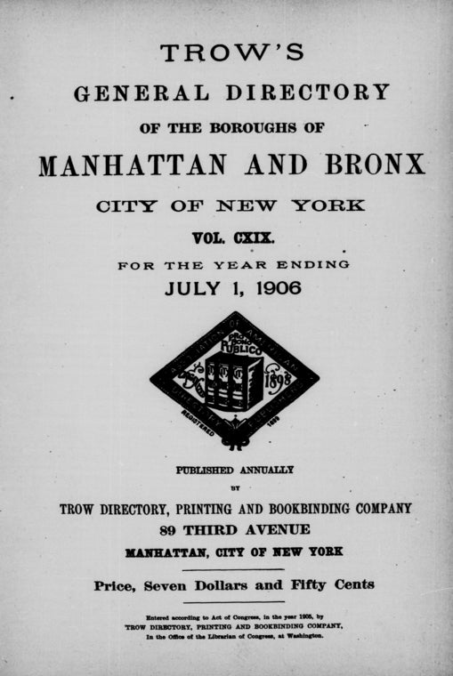 New York City directory: for the year ending July 1, 1906