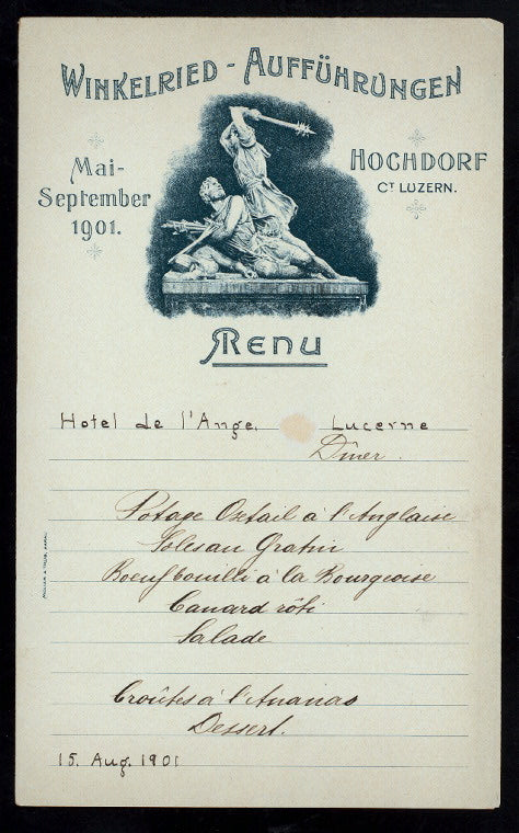 DINNER [held by] HOTEL DE L'ANGE [at] "LUZERN,SWITZERLAND" (HOTEL; FOREIGN;)