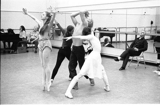New York City Ballet rehearsal for "Daphnis and Chloe" with John Taras and Heather Watts, Peter Martins and dansers, choreography by John Taras (New York)