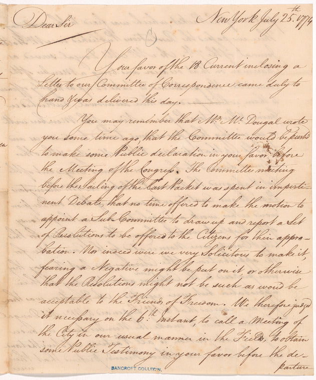 Letter from Isaac Sears and Alexander McDougall