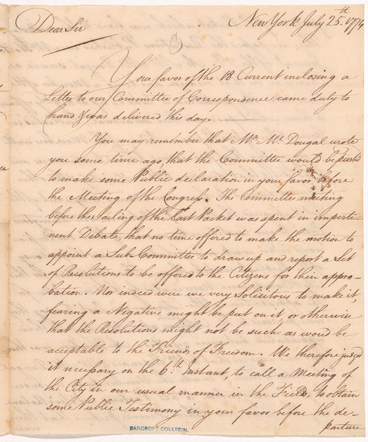 Letter from Isaac Sears and Alexander McDougall