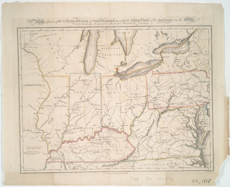 Map of part of the United States of North America : with the territory of the Illinois on the Ohio, particularly designed to illustrate Birkbeck's journey