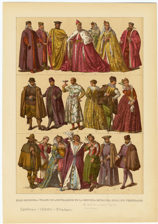 Edad moderna -- trajes de los italianos en la segunda mitad del siglo XVI. venecianos