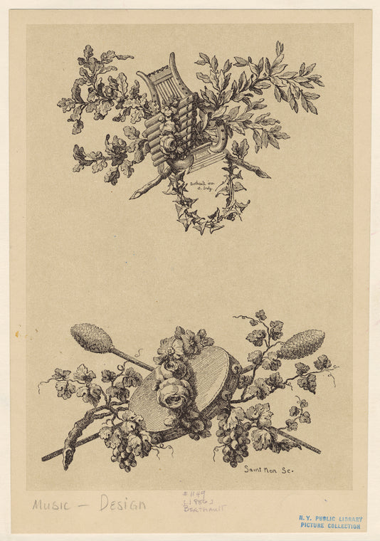 Floral designs with musical instruments