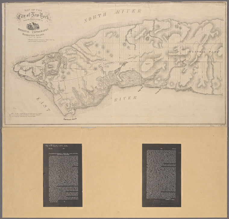 Map of the City of New York, from the Battery to 80th Street, showing the original topography of Manhattan Island [cartographic material] / prepared to accompany the testimory of Egbert L. Viele, Esq. before the Sanitary committee of the Senate.