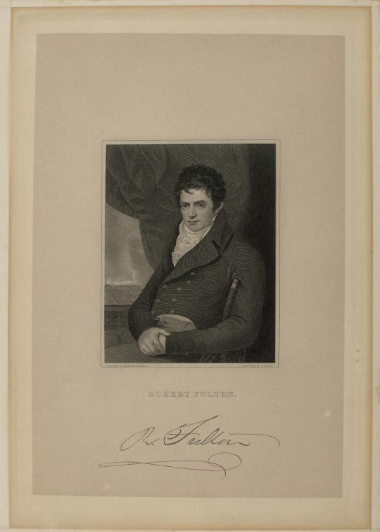 Engraving of portrait of Fulton by Benjamin West