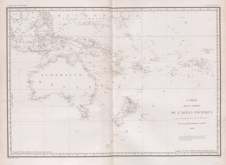 Carte de la patie de l' océan  pacifique, percourue par ;a corvette l' astrolabe, dressée par MM. D'urville et  lottin. 1833