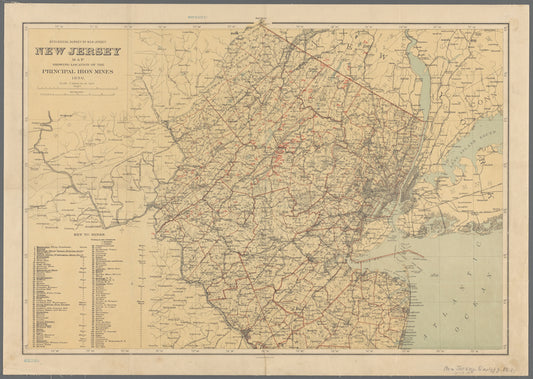 New Jersey map showing location of the principal iron mines