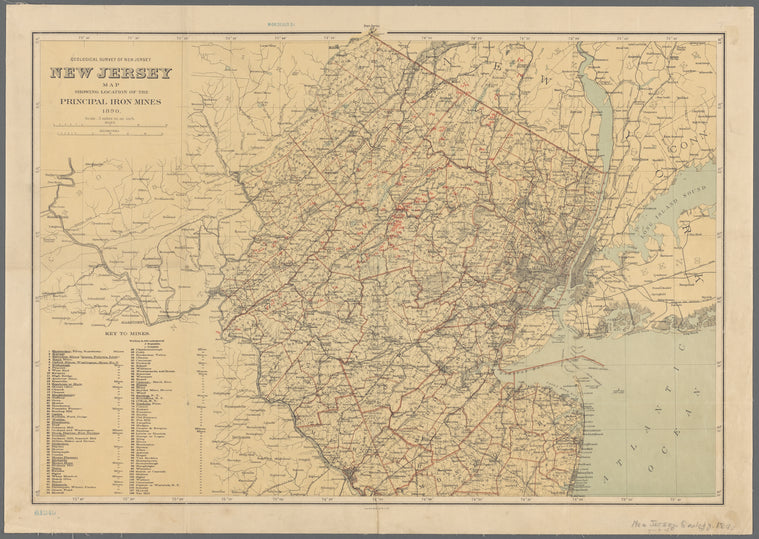 New Jersey map showing location of the principal iron mines