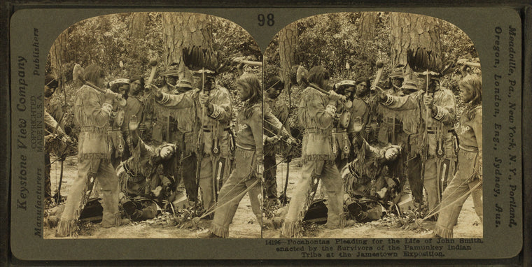 Pocahontas pleading for life of John Smith, enacted by the survivors of the Pamunkey Indian tribe at the Jamestown Exposition.