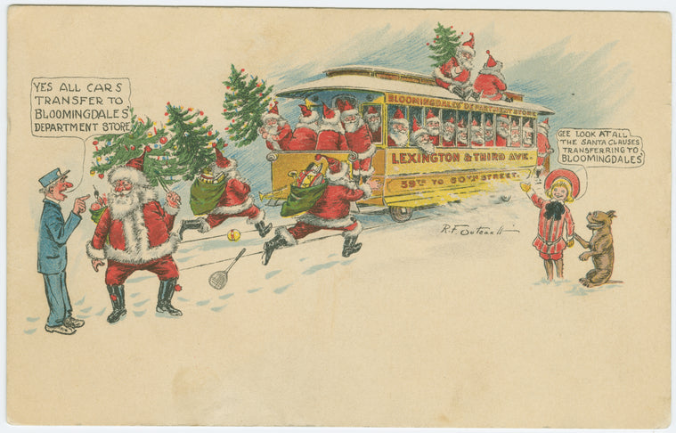 Santas catch the trolley to Bloomingdales'