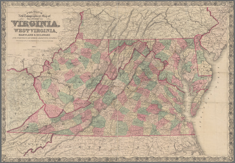 Colton's new topographical map of the states of Virginia, West Virginia, Maryland & Delaware and portions of other adjoining states