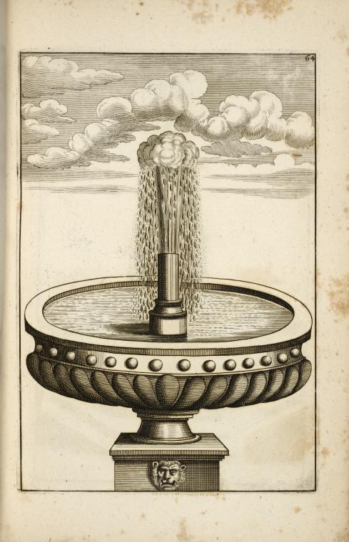 Fountain with basin on a pedestal and central single spout