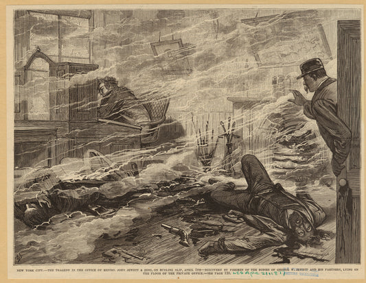 New York City : The tragedy in the office of Messrs. John Jewett & Sons, on Burling Slip, April 5th