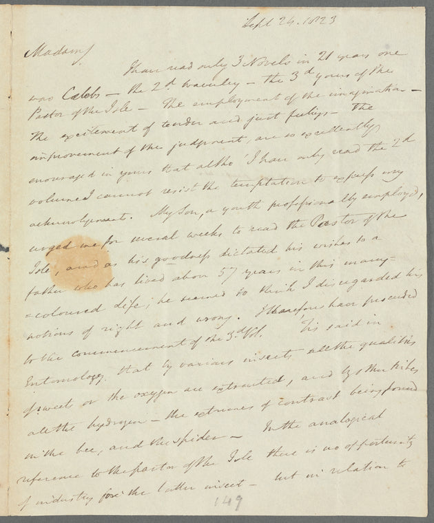 "Anglicanus" to Jane Porter, autograph letter signed