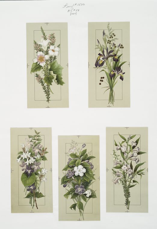Cards with botanical illustrations.