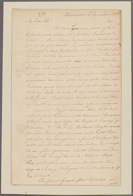 Christie, W. Barbados. To Alexander Adair
