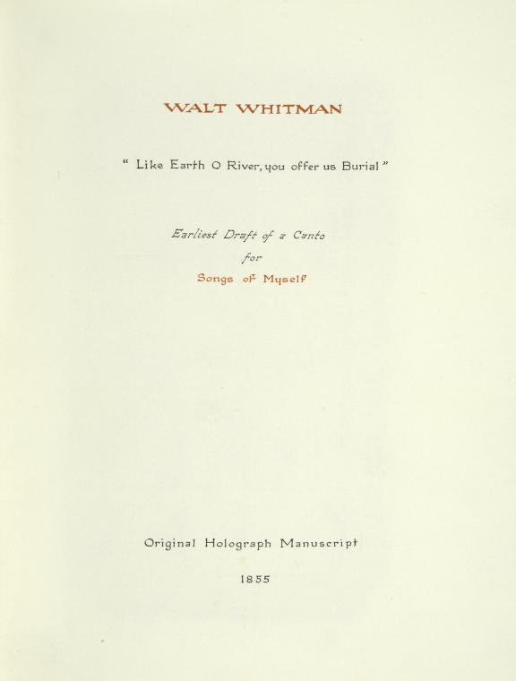 Custom title page of Volume II, with “WALT WHITMAN” printed in red ink at head