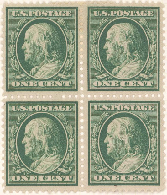 1c green Franklin block of four