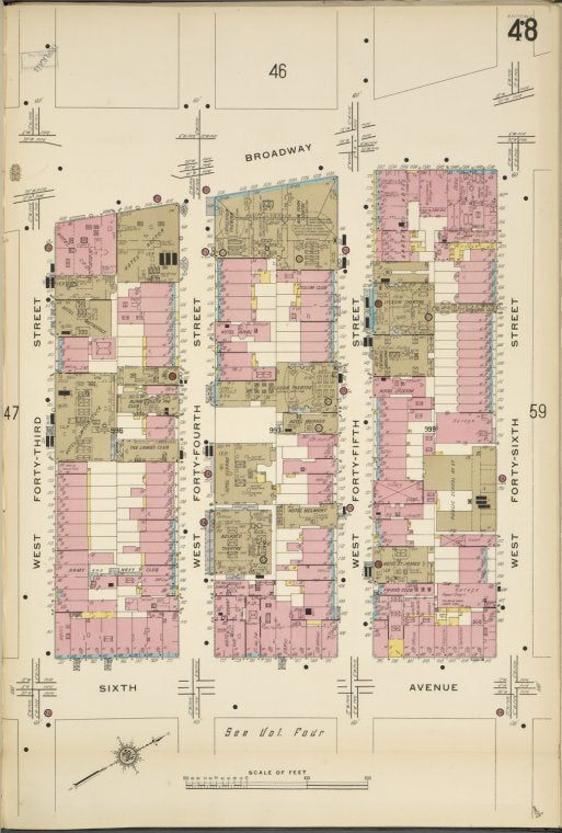 Manhattan, V. 5, Plate No. 48 [Map bounded by Broadway, West 46th St., 6th Ave., West 43rd St.]