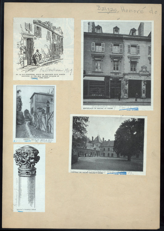Honoré de Balzac: a sheet of his homes, haunts and belongings