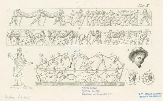 Hunting scenes ; Egyptians with drag-net
