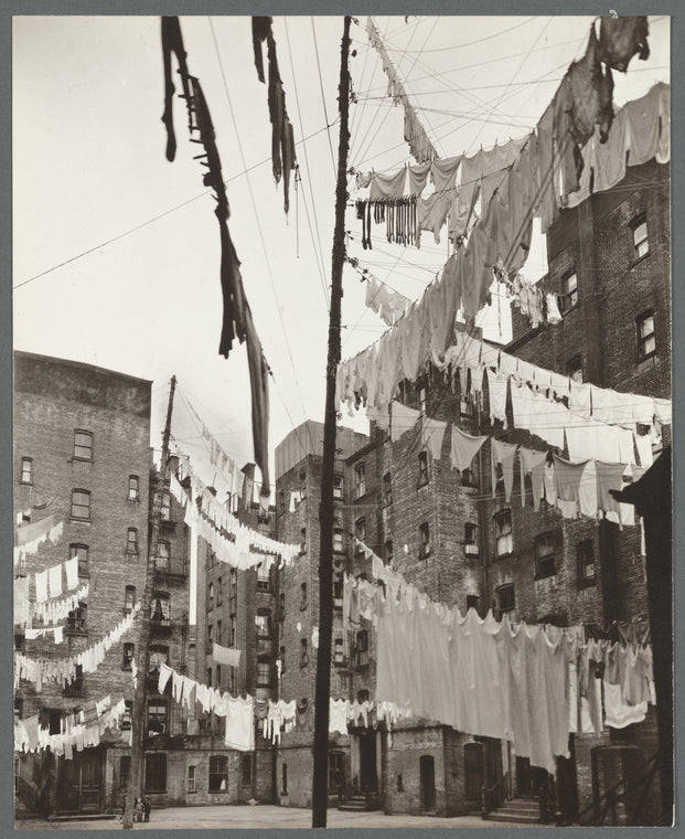 Court of first model tenement house in New York