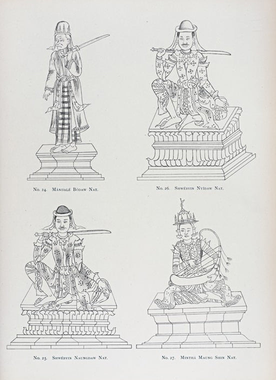 [The thirty-seven nats] No. 24. Màndalé Bódaw nat. No. 25. Shwébyin Naungdaw nat. No. 26. Shwébyin Nyídaw nat. No. 27. Minthá Maung Shin nat.