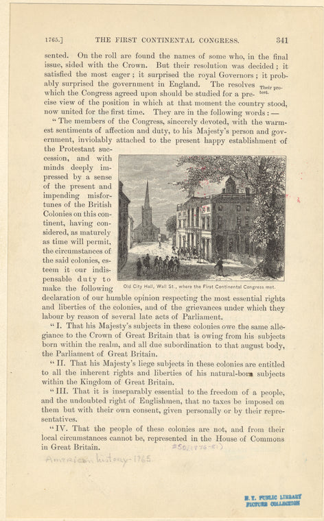 Old City Hall, Wall St., where the first Continental Congress met