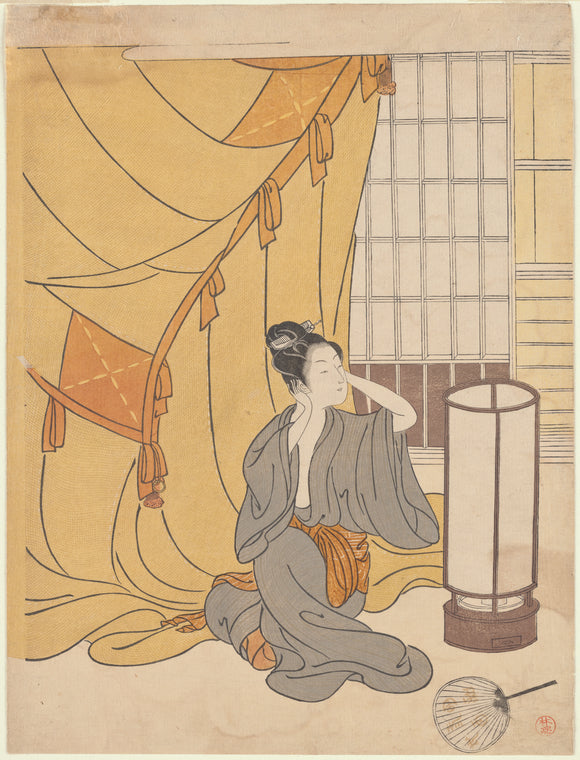 Young woman between net and lantern
