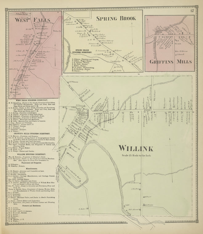 West Falls [Village]; Spring Brook [Village]; Griffins Mills [Village]; West Falls Business Directory.; Griffins Mills Business Directory.; Willink Business Directory.; Willink [Township]
