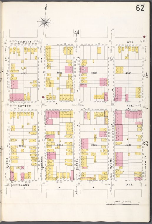 Brooklyn V. 8, Plate No. 62 [Map bounded by Belmont Ave., Warwick St., Blake Ave., Hendrix St.]