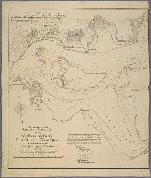 Modification in the pierhead and bulkhead line around Riker's Island, East River, New York, as recommended by the New York Harbor Line Board